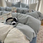 Sophia Gingham Lace Washed Cotton Bedding Set - Blue